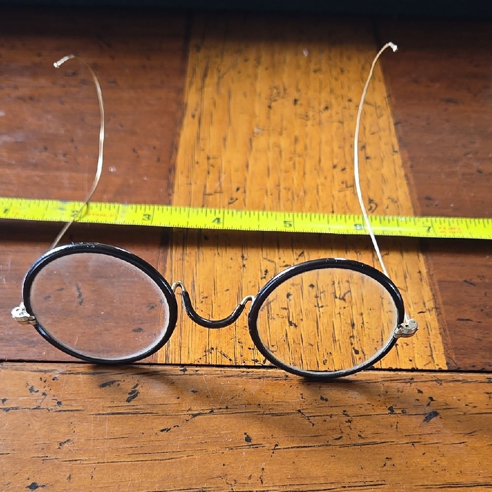 Antique Celluloid Black Rimmed Spectacles, GF Wires.